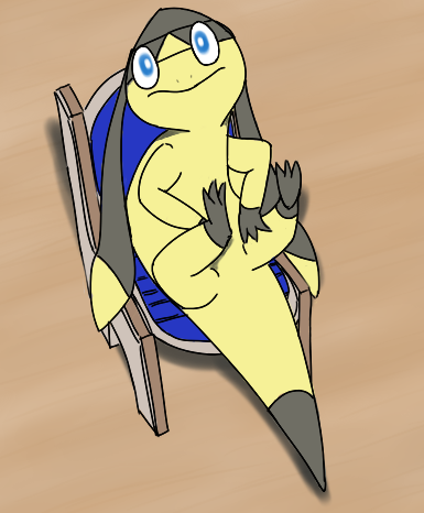 blue_eyes chair helioptile lizard looking_at_viewer nintendo pok&#233;mon pok&eacute;mon reptile scalie solo unknown_artist video_games