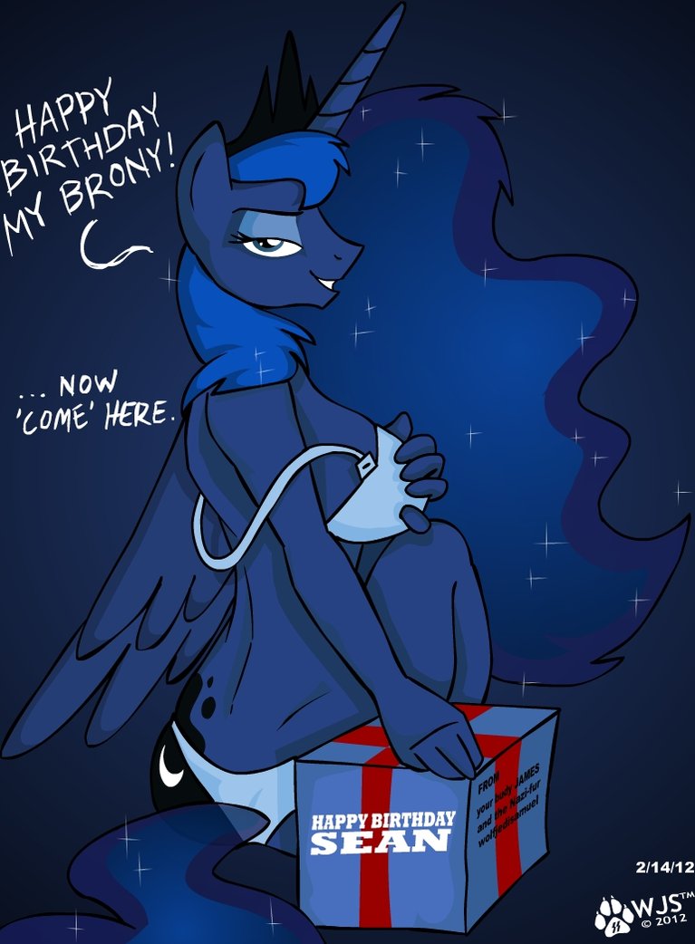 anthrofied blue_background blue_eyes blue_fur blue_hair box breasts crown cutie_mark english_text equine female friendship_is_magic fur hair horn horse lingerie looking_at_viewer mammal my_little_pony panties plain_background pony princess_luna_(mlp) royalty side_boob smile text underwear winged_unicorn wings wolfjedisamuel