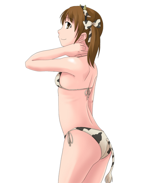 animal_print bikini cow_print flat_chest fukuzawa_yumi maria-sama_ga_miteru side-tie_bikini solo string_bikini swimsuit tail toshifumi