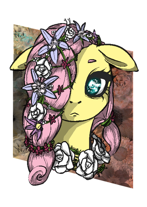 equine female feral flower fluttershy_(mlp) friendship_is_magic frown fur green_eyes hair horse long_hair looking_at_viewer mammal my_little_pony pegasus pink_hair pony scarletvye solo thorns wings yellow_fur