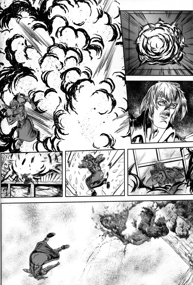 comic crossover daiyousei explosion greyscale highres mitsuki_yuuya monochrome non-web_source touhou translation_request window