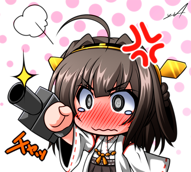 @_@ anger_vein bad_id bad_pixiv_id blush brown_hair chibi crying crying_with_eyes_open full-face_blush hairband japanese_clothes kantai_collection kongou_(kantai_collection) long_hair solo tears upper_body wavy_mouth yua_(checkmate)