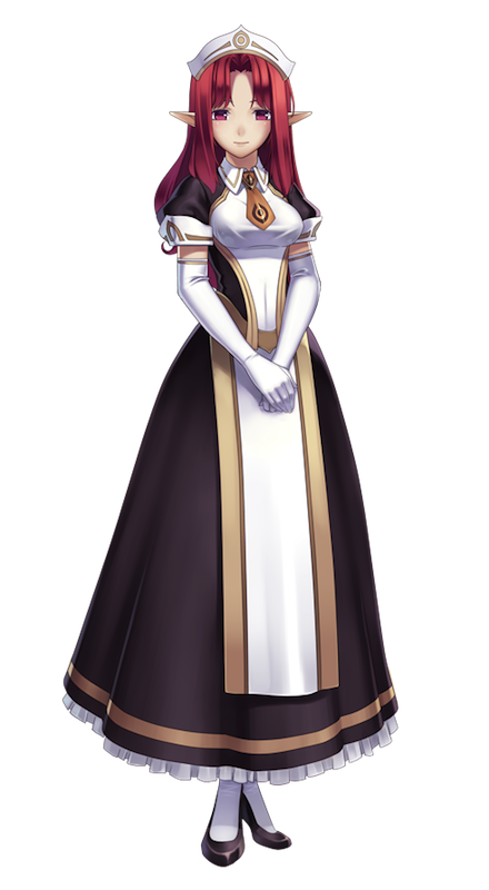 agarest_senki_(series) agarest_senki_2 chloe_(agarest_senki) dress elbow_gloves full_body gloves hat hirano_katsuyuki long_hair necktie official_art pantyhose pointy_ears puffy_sleeves red_eyes red_hair shoes smile solo tabard transparent_background v_arms white_gloves