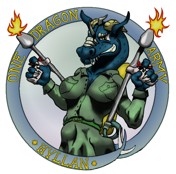 breasts claws clenched_teeth clothed clothing dragon english_text felixspeagel female flamethrower horn nose_art plain_background ranged_weapon solo teeth text toony uniform weapon