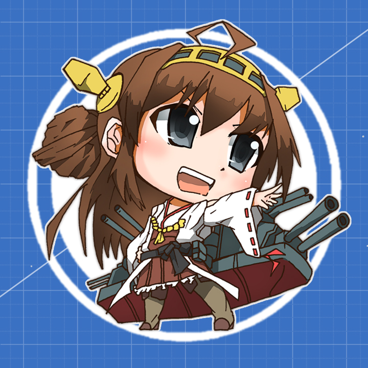 boots brown_hair chibi double_bun hair_ornament hairband kantai_collection kongou_(kantai_collection) long_hair masamu_(leonore69) nontraditional_miko open_mouth pleated_skirt skirt solo thigh_boots thighhighs