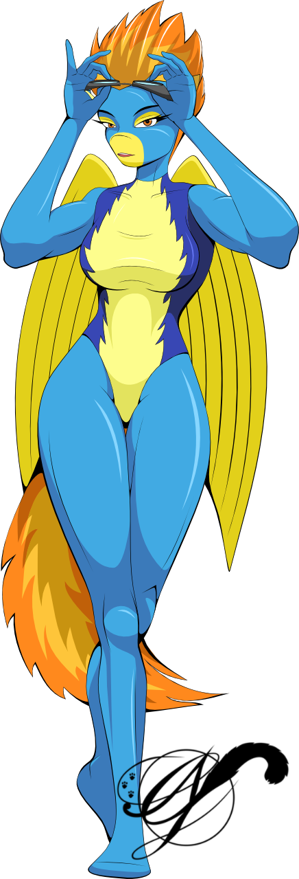 alpha_channel anthro anthrofied breasts brown_eyes equine eyewear female friendship_is_magic goggles hair horse looking_at_viewer mammal my_little_pony orange_hair pegasus plain_background pony skinsuit solo spitfire_(mlp) standing transparent_background two_tone_hair wings wonderbolts_(mlp) xlblackinklx