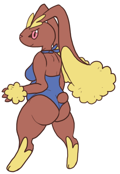big_butt breasts butt chubby cleavage clothed clothing female lopunny nintendo plain_background pok&#233;mon pok&eacute;mon russet_(artist) swimsuit video_games white_background