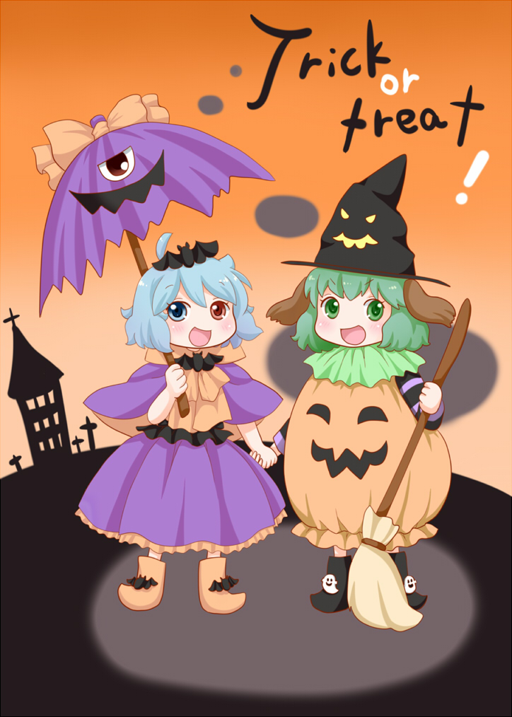 halloween halloween_costume heterochromia holding_hands kasodani_kyouko multiple_girls tatara_kogasa touhou yuzuna99