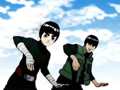 2boys animated animated_gif lowres male male_focus master_and_pupil might_guy multiple_boys naruto rock_lee wink