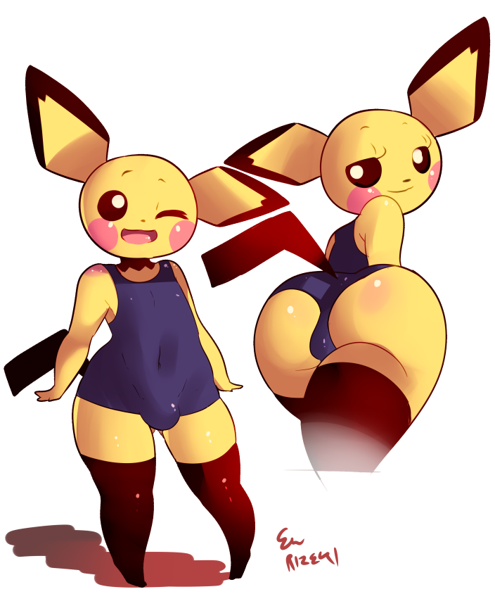 big_butt bulge butt clothing girly male nintendo pichu pok&eacute;mon pok&eacute;mon_(species) rizkitsuneki solo swimsuit video_games