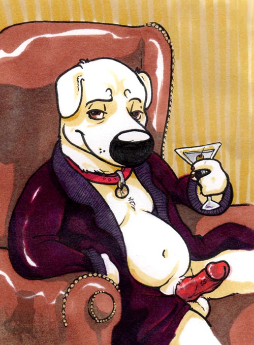 anthro balls beverage bloodhound_(artist) brian_griffin canine chubby collar dog erection family_guy male mammal martini penis solo