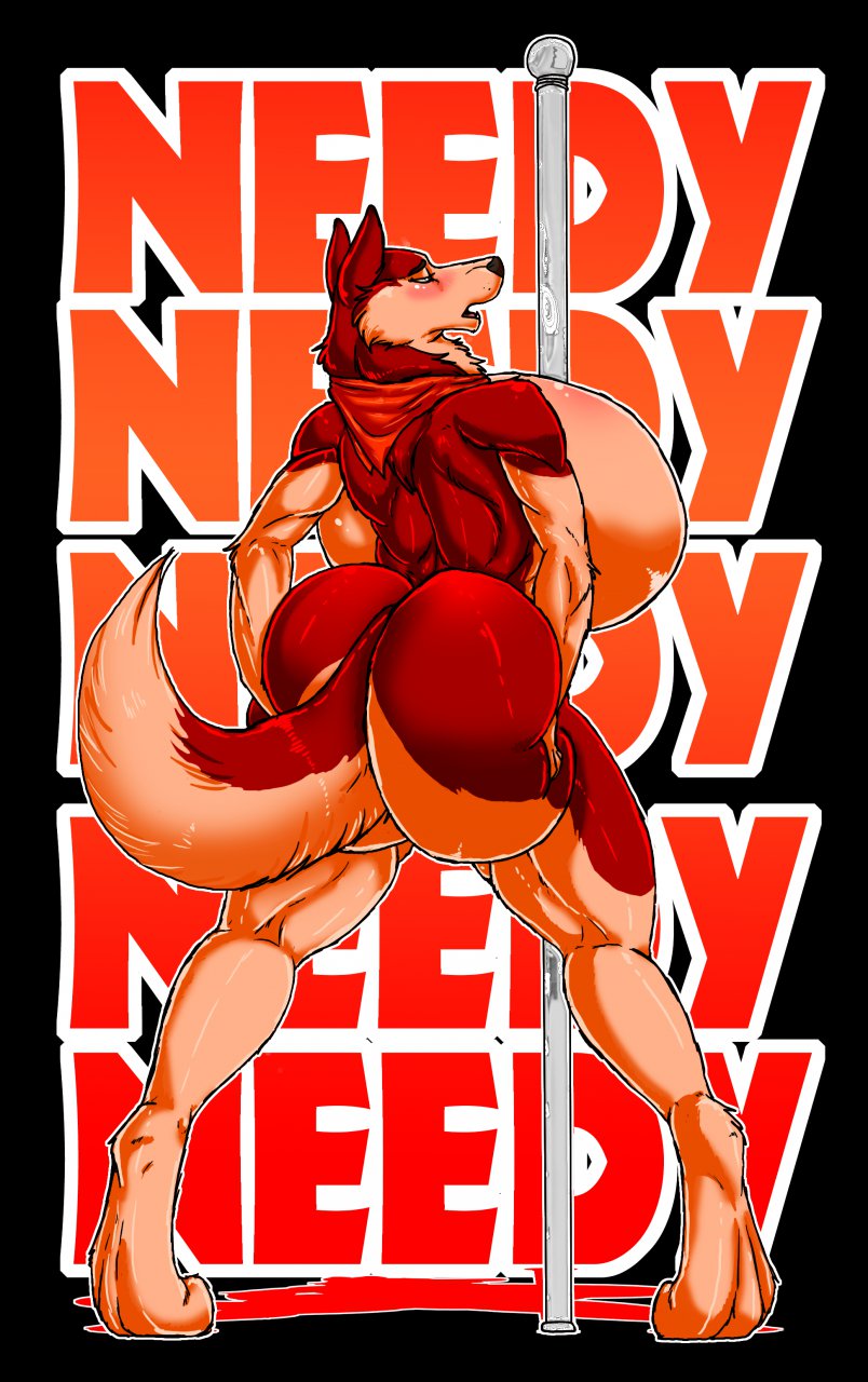 abstract_background anthro bandanna big_breasts big_butt blush breasts butt canine dog female fur half-closed_eyes horny huge_breasts huge_butt invalid_tag jenna mammal muscles nude open_mouth plain_background pole solo text xtrent968