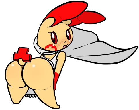anus apron back_turned big_butt blush butt cape clothing female from_behind looking_at_viewer looking_back nintendo open_mouth plusle pok&#233;mon pok&eacute;mon red_eyes roy_mccloud solo video_games