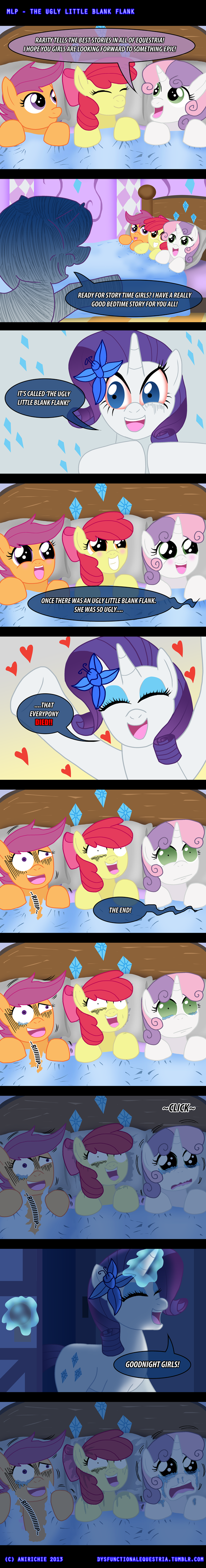 &lt;3 anirichie apple_bloom_(mlp) bed blanket blue_eyes bow comic cub cutie_mark cutie_mark_crusaders_(mlp) dialog english_text equine eyes_closed female feral friendship_is_magic frown fur glowing green_eyes group hair horn horse humor long_hair lying magic mammal my_little_pony on_back open_mouth pegasus pillow pink_hair pony purple_eyes purple_hair rarity_(mlp) red_hair scootaloo_(mlp) smile sweetie_belle_(mlp) tears teeth text tongue two_tone_hair unicorn white_fur wings young