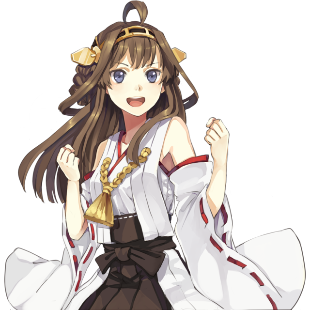 ahoge black_eyes blush brown_hair detached_sleeves double_bun hairband hao_(patinnko) japanese_clothes kantai_collection kongou_(kantai_collection) long_hair nontraditional_miko ribbon-trimmed_sleeves ribbon_trim smile solo transparent_background wide_sleeves