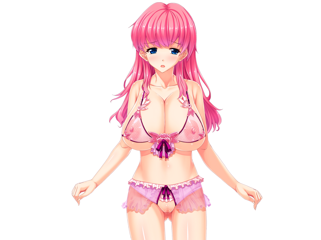 blush breasts censored erect_sawaru junjou_idol_dosukebe_produce_hoshizora_yuzu_no_tanetsuke_sakunyuu_keikakusho large_breasts nipples pink_hair pussy simple_background white_background