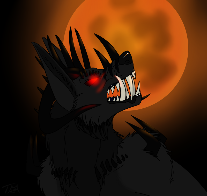 canine claws dark glowing glowing_eyes mammal moon red_eyes teeth wolf