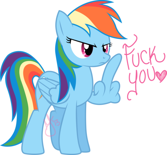 alpha_channel angry english_text equine female feral flipping_the_bird friendship_is_magic frown hands horse ieatedaunicorn insult mammal middle_finger my_little_pony pegasus plain_background pony rainbow_dash_(mlp) reaction_image solo text transparent_background vulgar wings