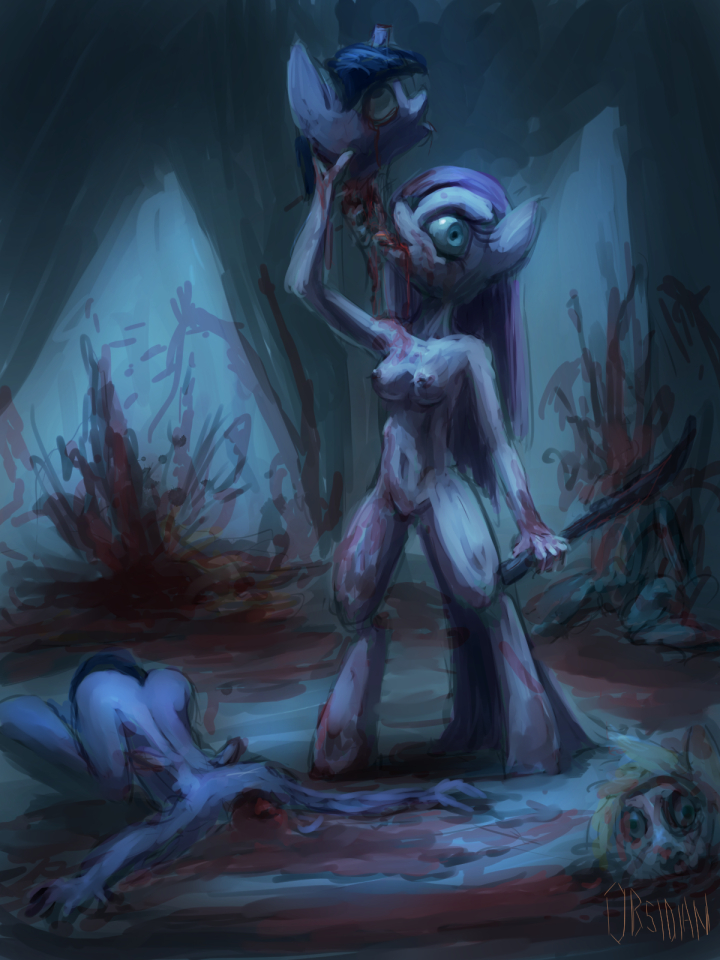 anthro anthrofied blade blood breasts dead death decapitation equine female friendship_is_magic gore grotesque grotesque_death headless horse looking_at_viewer mammal my_little_pony nightmare_fuel obsidianlit pinkamena_(mlp) pinkie_pie_(mlp) pony severed_head weapon