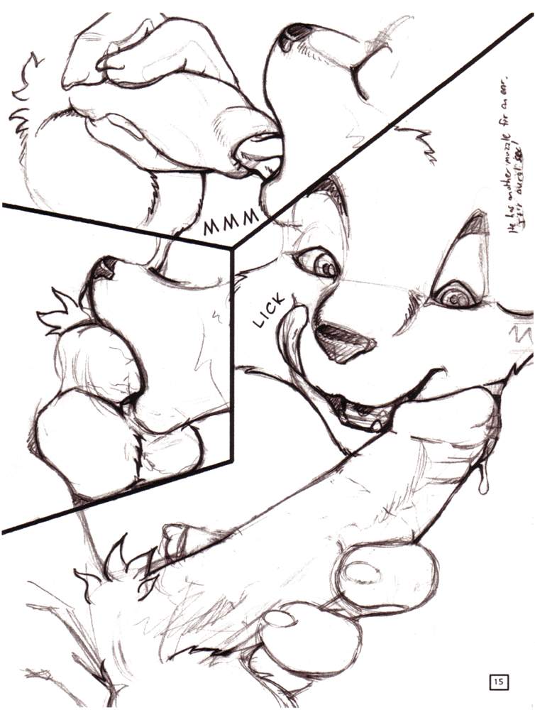 black_and_white canine claws comic duo english_text erection fel flaccid fox gay humanoid_penis licking licking_lips male mammal monochrome onomatopoeia open_mouth oral pawpads penis sex sketch sucking teeth text tongue uncut