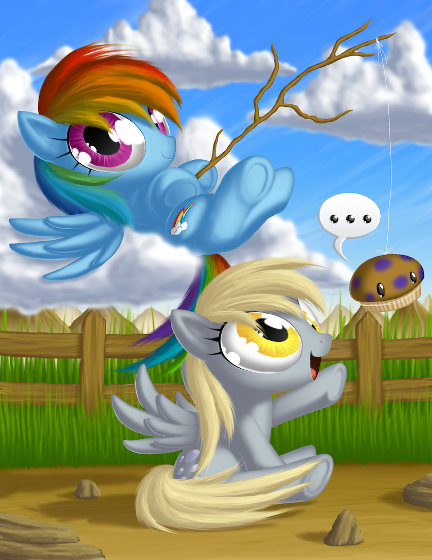 blonde_hair blue_fur cloud cutie_mark derpy_hooves_(mlp) duo engrishman equine female feral friendship_is_magic fur grass grey_fur hair horse long_hair looking_at_viewer lying mammal multi-colored_hair my_little_pony on_back open_mouth outside pegasus pony purple_eyes rainbow_dash_(mlp) rainbow_hair sitting sky smile stick string tongue wings yellow_eyes