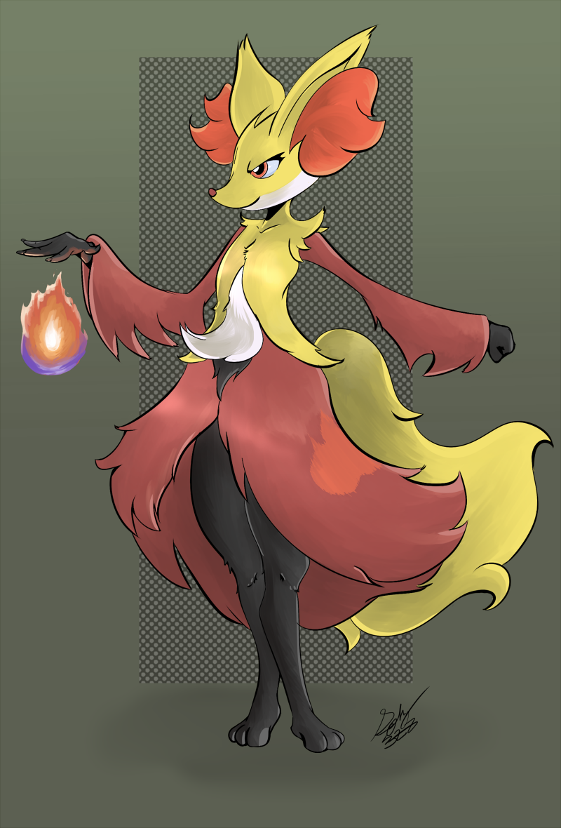 delphox female fennec fire fox fur mammal nintendo orange_eyes pok&#233;mon pok&eacute;mon solo squiby-327 video_games yellow_fur