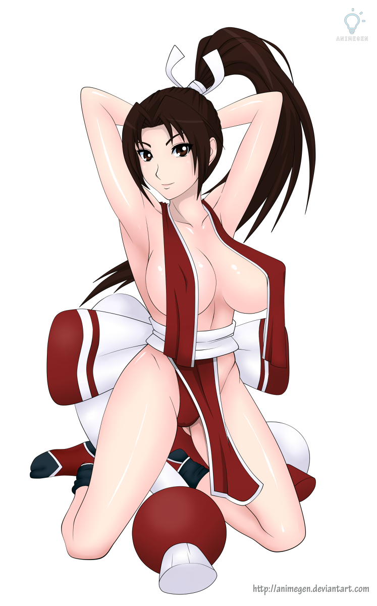 animegen breasts fatal_fury highres king_of_fighters large_breasts ponytail shiranui_mai snk white_background