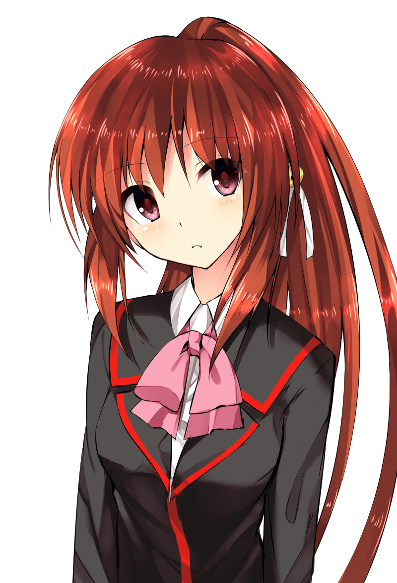 bad_id bad_pixiv_id bow brown_hair haori_iori little_busters! long_hair natsume_rin pink_bow ponytail red_eyes