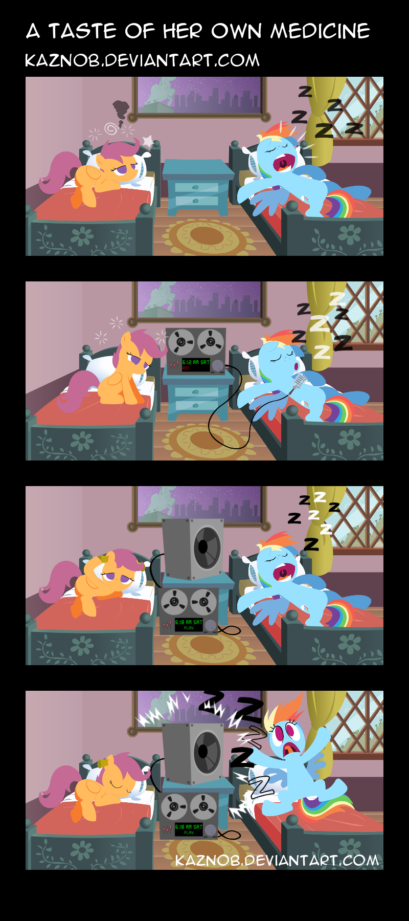 blue_fur comic cub cutie_mark duo earplugs equine eyes_closed female feral friendship_is_magic fur hair horse inside jumping kaznob long_hair lying mammal mic multi-colored_hair my_little_pony on_back on_side open_mouth orange_fur pegasus photo pillow pony purple_eyes purple_hair rainbow_dash_(mlp) rainbow_hair recorder scootaloo_(mlp) sitting sleeping snoring speaker tongue tongue_out wings young