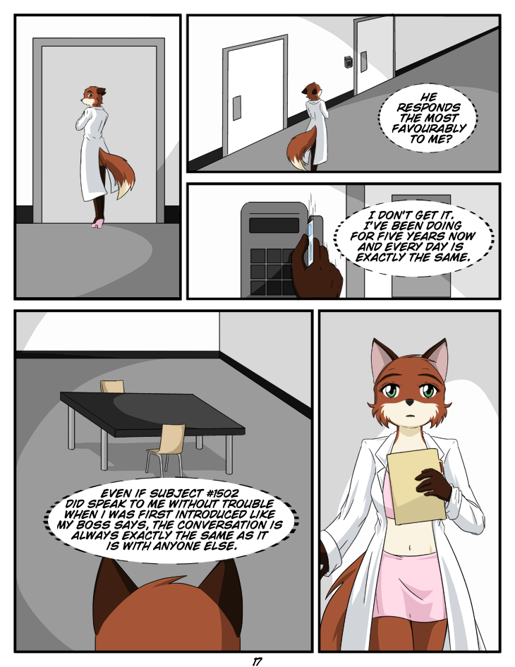 comic english_text eve_(kurapika) eve_cadrey female fox kurapika lab_coat mammal scientist text