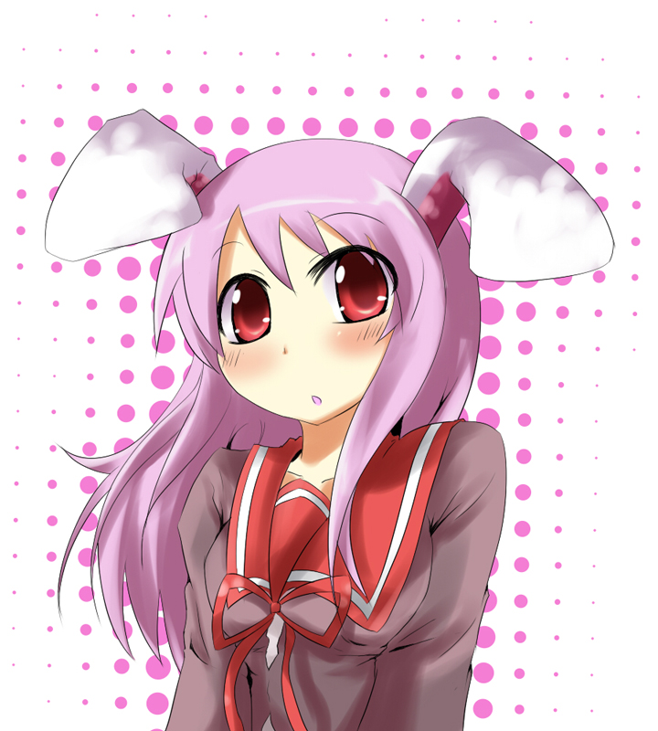animal_ears bunny_ears long_hair mukunoki_nanatsu pink_hair red_eyes reisen_udongein_inaba school_uniform solo touhou