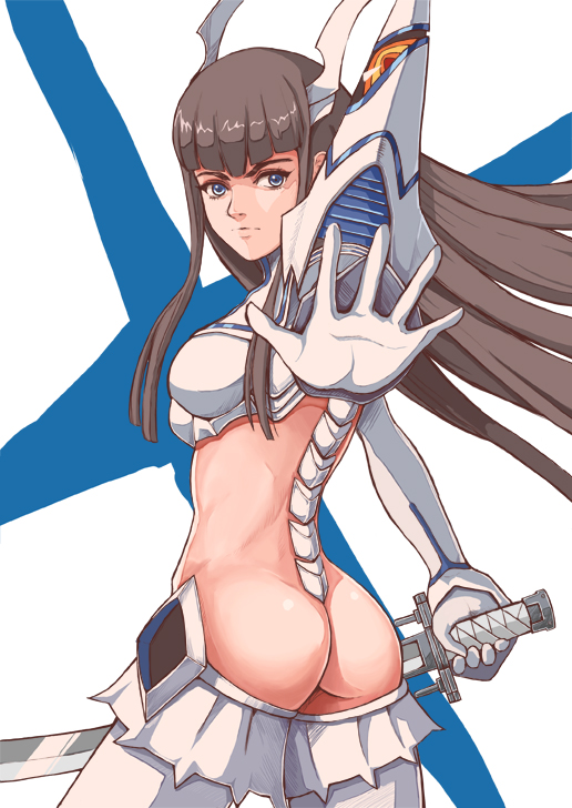 1girl ass black_hair breasts hime_cut junketsu kill_la_kill kiryuuin_satsuki large_breasts thong