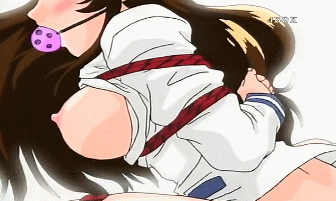 1girl a_forbidden_time animated animated_gif ass ball_gag bdsm bondage bottomless bound breasts breasts_outside dildo erect_nipples frogtie gag izumi_saki large_breasts long_hair lowres mouth_gag nipples pussy_juice simple_background solo thighs white_background