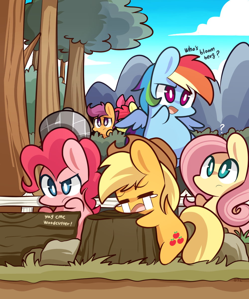 apple_bloom_(mlp) applejack_(mlp) blonde_hair blue_eyes blue_fur bow bushes chibi cloud cowboy_hat crying cub cute cutie_mark deerstalker_hat dialog english_text equine female feral fluttershy_(mlp) forest friendship_is_magic frown fur green_eyes group hair hat horse lifeloser long_hair mammal multi-colored_hair my_little_pony open_mouth orange_fur outside pegasus pink_fur pink_hair pinkie_pie_(mlp) pony purple_eyes rainbow_dash_(mlp) rainbow_hair red_hair scootaloo_(mlp) sky tears text tongue tree wings young