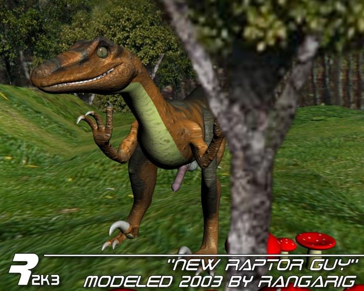 3_toes 3d cgi dinosaur erection forest grin looking_at_viewer male penis rangarig raptor scalie smile teeth theropod tree