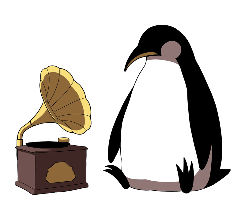 beak bird claws ken_(koala) no_humans original penguin phonograph record sitting talons white_background wings