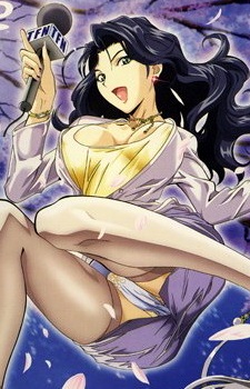 :d blazer blue_hair bracelet breasts breasts_apart cherry_blossoms cleavage cover crotch day dvd_cover earrings from_below green_eyes grey_legwear hana_no_joshi_ana:_newscaster_etsuko holding jacket jewelry lace lace-trimmed_panties large_breasts lipstick long_hair long_sleeves lowres makeup mature microphone miniskirt no_bra official_art open_blazer open_clothes open_jacket open_mouth outdoors outline panties pantyshot pencil_skirt petals reporter skirt sky smile solo thighhighs tree underwear wavy_hair white_panties yamanobe_etsuko