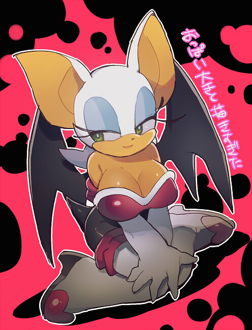 animal_ears artist_request breasts cleavage rouge_the_bat smile sonic_the_hedgehog tail translation_request wings