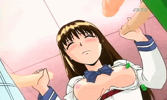 a_forbidden_time animated animated_gif blush bow breasts brown_hair cum ejaculation eyes_closed izumi_saki lowres nipples penis uncensored