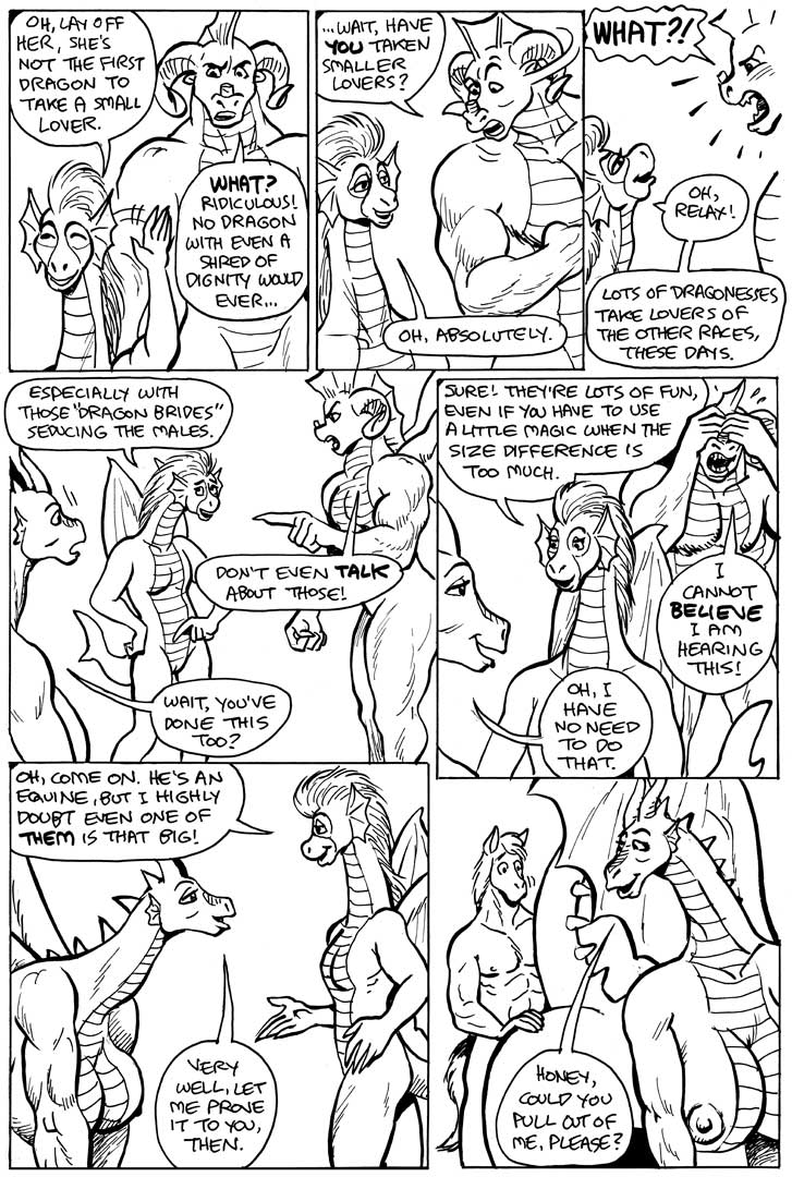 anthro areola big_breasts breasts comic dialog dragon english_text equine erect_nipples female gustav_(here_there_be_dragons) here_there_be_dragons horse huge_breasts interspecies karno male mammal monochrome nipples nude penetration sex straight text zashy