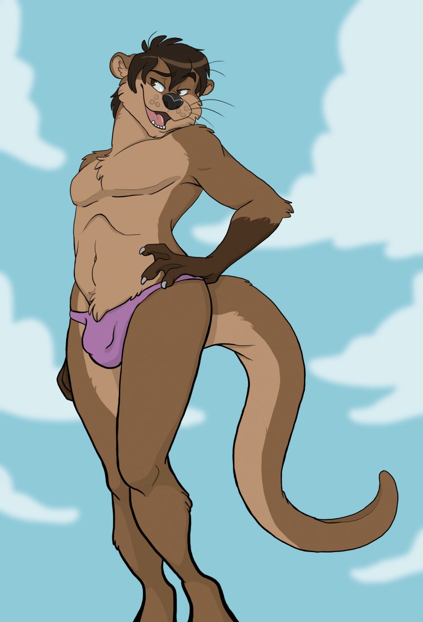 brown_fur bulge fur invalid_color male mammal mustelid otter silverclaw1 solo thong topless underwear whiskers xaerun