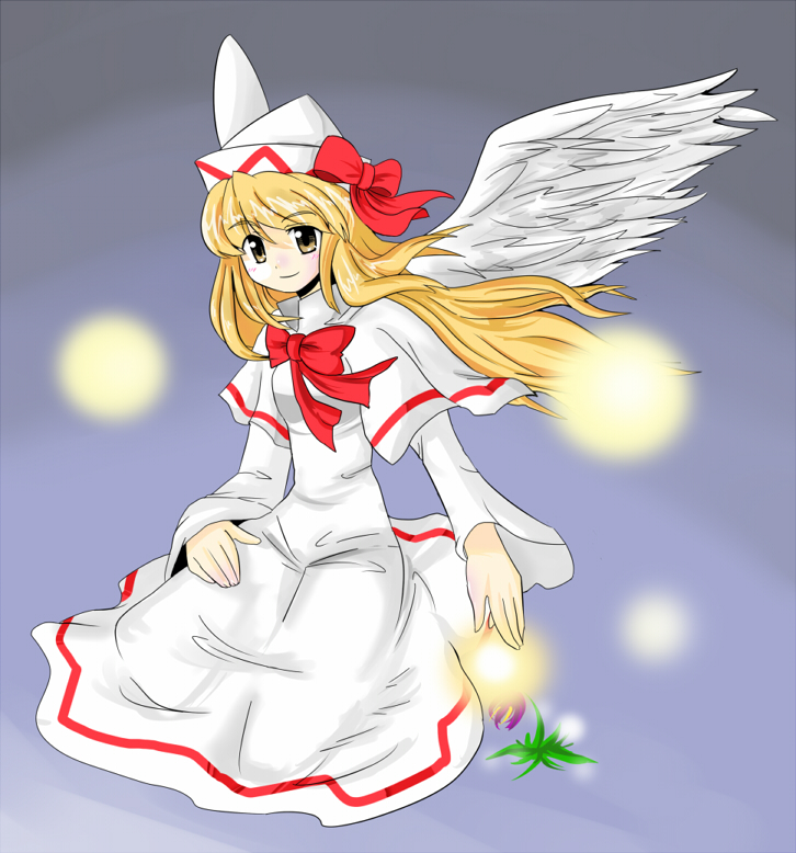 blue_eyes capelet fairy_wings hat hat_ribbon lily_white long_hair ribbon solo touhou wings yellow_eyes