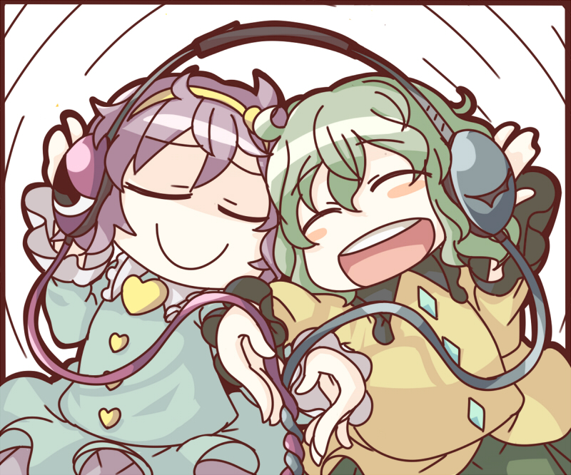 blush_stickers green_hair headphones komeiji_koishi komeiji_satori monomi multiple_girls purple_hair siblings sisters smile touhou
