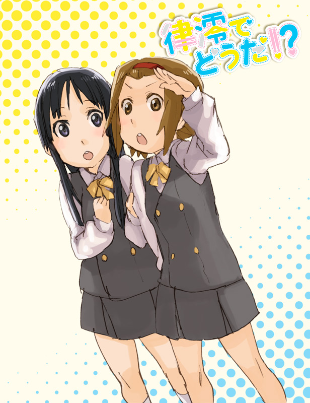 akiyama_mio alternate_costume black_eyes black_hair brown_eyes brown_hair fukutarou_(enji127) hairband k-on! long_hair multiple_girls school_uniform short_hair tainaka_ritsu younger