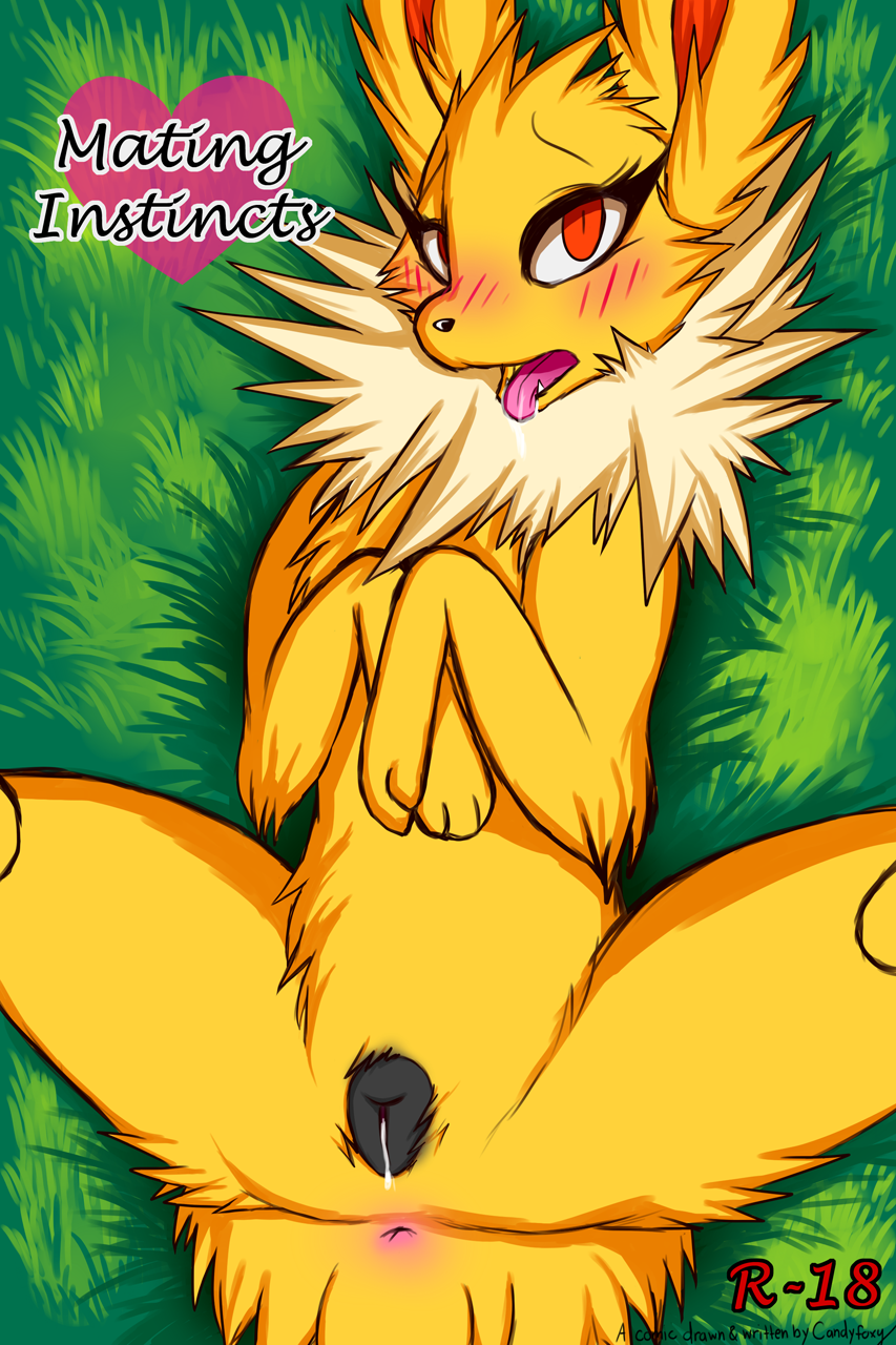anatomically_correct anatomically_correct_pussy animal_genitalia anus blush candyfoxy canine_pussy comic comic_cover eeveelution female feral grass jolteon lying nintendo on_back outside pok&#233;mon pok&eacute;mon pussy pussy_juice solo spread_legs spreading tongue tongue_out video_games
