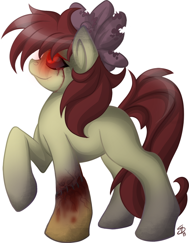 alpha_channel apple_bloom_(mlp) black_sclera blood bow crying cub equine falleninthedark female feral friendship_is_magic fur glowing glowing_eyes grimdark hair horse long_hair mammal my_little_pony plain_background pony red_eyes red_hair side_view solo stiched story_of_the_blanks transparent_background vain young