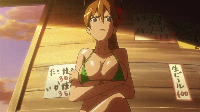 animated animated_gif bikini breasts highschool_of_the_dead large_breasts miyamoto_rei red_eyes swimsuit