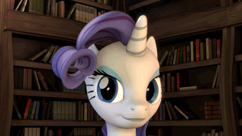3d animated blue_eyes book cgi cute equine eyeshadow female feral friendship_is_magic hair horn horse inside looking_at_viewer makeup mammal my_little_pony mynokiarules pony purple_hair rarity_(mlp) smile solo source_filmmaker unicorn