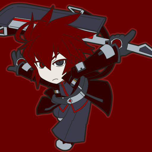 alternate_color alternate_hair_color blazblue chibi flat_color grey_eyes heterochromia male_focus ragna_the_bloodedge red_eyes red_hair solo