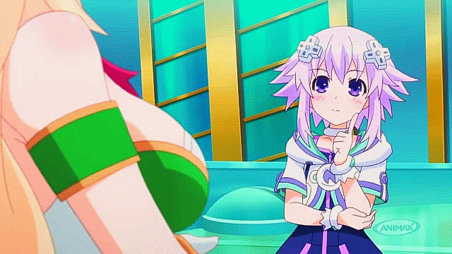 2girls animated animated_gif blonde_hair bounce bouncing_breasts breasts choujigen_game_neptune large_breasts multiple_girls neptune_(choujigen_game_neptune) neptune_(series) pink_hair purple_hair vert